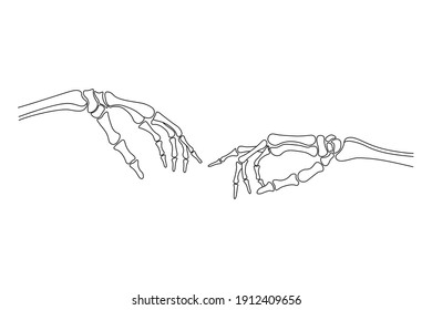 Bones of two hands, the creation of adam Michelangelo inspired art. Abstract minimalist illustration tattoo for print, textile, posters.