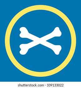 Bones vector icon. Style is bicolor flat rounded symbol, yellow and white colors, rounded angles, blue background.