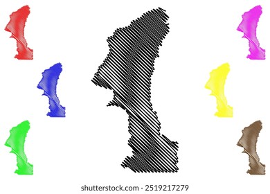 Bonfim município (Estado de Roraima, Municípios do Brasil, República Federativa do Brasil) mapa ilustração vetor, esboço rabisco Mapa do Bonfim