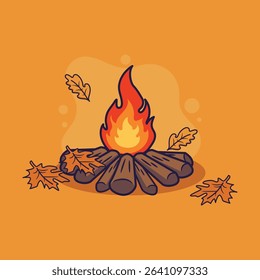 Bonfire with autumn leaves. Vector illustration in doodle style	
