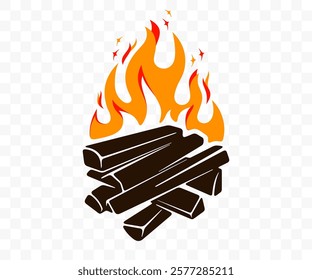 Bonfire, balefire, fire, flames, campfire and burning, graphic design. Fireplace, fiery, flaming, blaze and blazing, vector design and illustration