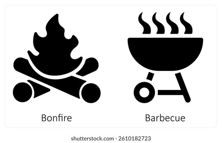 Bonfire and Barbecue icon concept