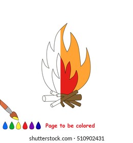 Bonfire to be colored, the coloring book to educate preschool kids with easy kid educational gaming and primary education of simple game level.
