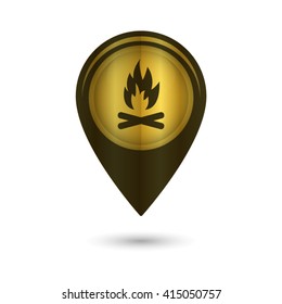Bonfire - black vector icon; golden  map pointer