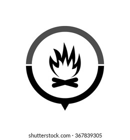 Bonfire - black vector icon; map pointer;  message bubble