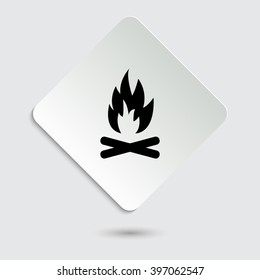 Bonfire - black vector icon  on a paper button