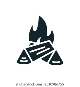 Bonfire burning with bright flames for camping adventure