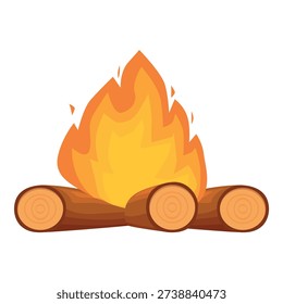 Bonfire burning brightly with large flames and logs, creating a warm and inviting atmosphere