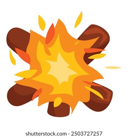 Bonfire is burning brightly, providing warmth and light for a camping trip