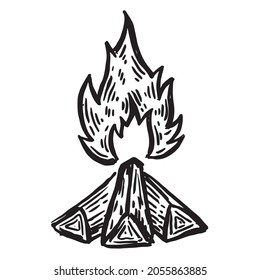 Bonfire, burning, flame, hand drawn illustrations.