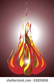 Bonfire of the burning heart on a dark background
