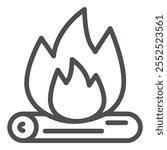 Bonfire, burning log line icon, camping concept. Vector graphics. Fire flame sign on white background, outline style icon for mobile or web design