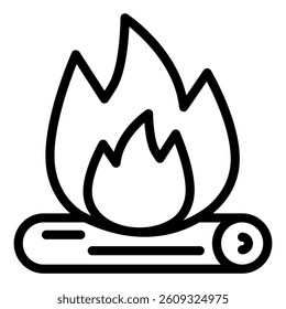 Bonfire, burning log line icon, camping concept. Vector graphics. Fire flame sign on white background, style mobile or design