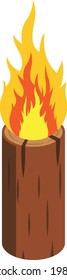 Bonfire. Burning log. Travel item. Flat design.