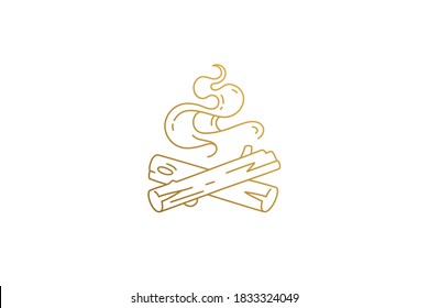 Bonfire with burning logs silhouette linear vector illustration. Campfire with flame on campsite outline style. Good for logo emblem or poster decoration.