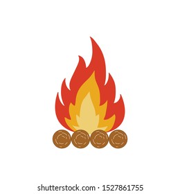 Bonfire Burning On Firewood In The Camp, Camping And Hiking Outdoor Tourism Related Item Isolated Vector Illustration