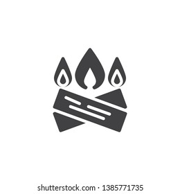 Bonfire burning vector icon. filled flat sign for mobile concept and web design. Firewood with flame glyph icon. Symbol, logo illustration. Pixel perfect vector graphics