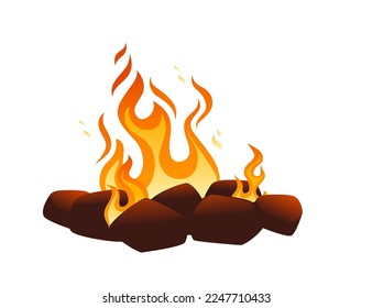 Bonfire mit brennendem Holz und flammender Vektorgrafik einzeln auf weißem Hintergrund