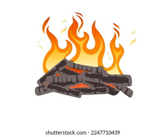 Bonfire mit brennendem Holz und flammender Vektorgrafik einzeln auf weißem Hintergrund