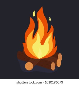 Bonfire and burning woodpile, campfire or fireplace on firewood