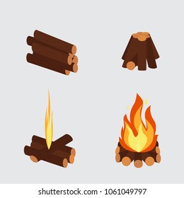 Bonfire and burning woodpile vector