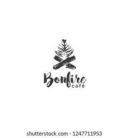 Bonfire cafe logo. Clever concept. Latte art and bon fire. 