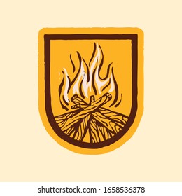 Bonfire camp badge patch pin graphic illustration vector art t-shirt design