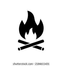 Bonfire Camp Black Silhouette Icon. Night Wood Campfire Light Glyph Pictogram. Tourism Outdoor Fire Burn Flame Simple Flat Symbol. Hot Warm Firewood Passion Sign. Isolated Vector Illustration.