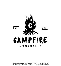 Bonfire Camp fire flame letter C logo design