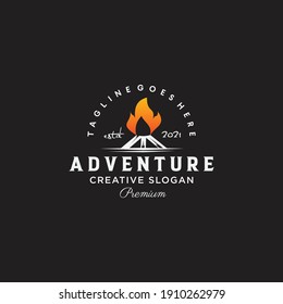 Bonfire camp fire flame vintage retro logo design