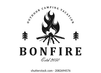 Diseño del logo retro vintage de la llama del campamento de bomberos
