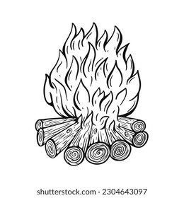 Bonfire or camp fire hand drawn engraving vintage style vector art illustration.