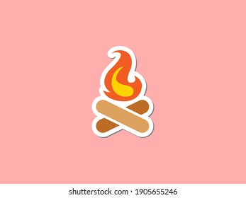 Bonfire, camp fire sticker isolated on color background. Cute vector flat illustration. Suitable for stickers printing, templates, decoration, scheduler and organizer.
