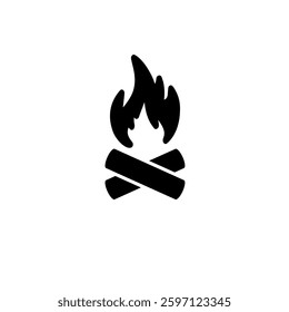 Bonfire, Camp flame, Campfire, Firewood Solid Flat Vector Icon Isolated on White Background.