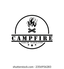 Bonfire Campfire Camp Fire place wood flame vintage retro logo design