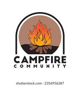 Bonfire Campfire Camp Fire place wood flame vintage retro logo design