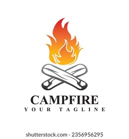 Bonfire Campfire Camp Fire place wood flame vintage retro logo design