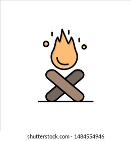 Bonfire, Campfire, Camping, Fire  Flat Color Icon. Vector icon banner Template. Vector Icon Template background