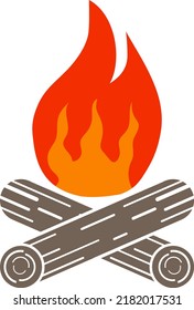 Bonfire,  campfire icon with flame on white background. Vector, cartoon illustration. Vector.