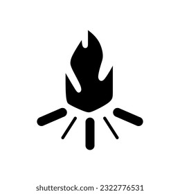 Bonfire or campfire icon in silhouette black fill mode. Vector illustration of summer camping equipment in trendy style. Editable graphic resources for many purposes.