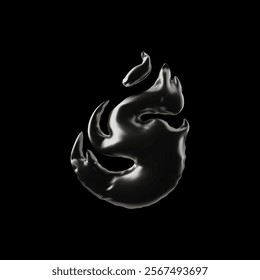 Bonfire or campfire symbol from chrome inflated balloon 3D cartoon vector icon. Realistic glossy fire flame metallic foil helium balloon. Festive volume design element. Decoration for holiday party