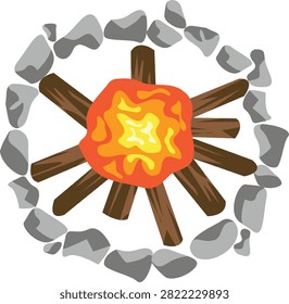 bonfire campfire top view vector.
