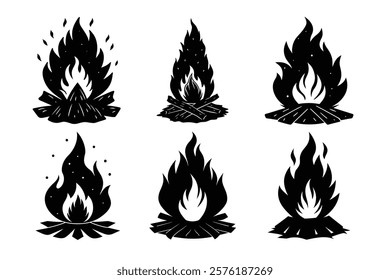 Bonfire, campfire vector illustration 6 bundle