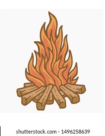 Bonfire or campfire vector illustration with cartoon style. doodle flames