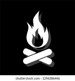 Bonfire, Campfire. White flat simple icon with shadow