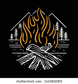 Bonfire camping Hiking Nature Mountain Wild Graphic Illustration Vector Art T-shirt Design