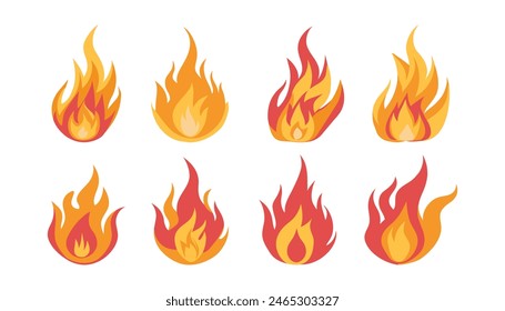Bonfire cartoon. Fiery fire, bright fireball, hot flames and red hot bonfire, bonfire, red fiery flames isolated vector illustration.