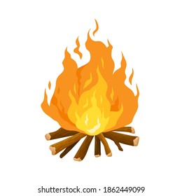 Bonfire Cartoon Vector Illustration. Burning Camp Fire On Firewood Isolated On White Background. Flame Icon, Colorful Element