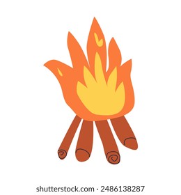 Bonfire cartoon vector illustration. Burning camp fire on firewood isolated on white background. Flame icon, colorful element for camping , travel or hiking design .