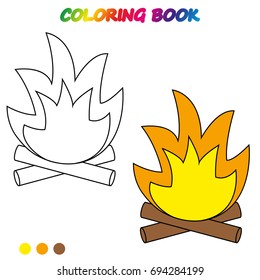 bonfire - coloring book.  Coloring  page to educate preschool kids .  Game for preschool kids.  Vector cartoon  illustration, worksheet.